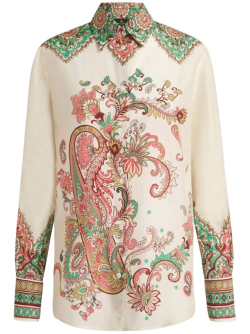 camicia donna stampa Paisley misto seta bianco ETRO | WRIA0013AK779X0802